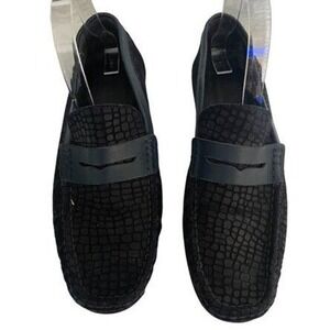 Martinetto Mens‎ Black Snakeskin Embossed Leather Loafers Slip On Shoes 42